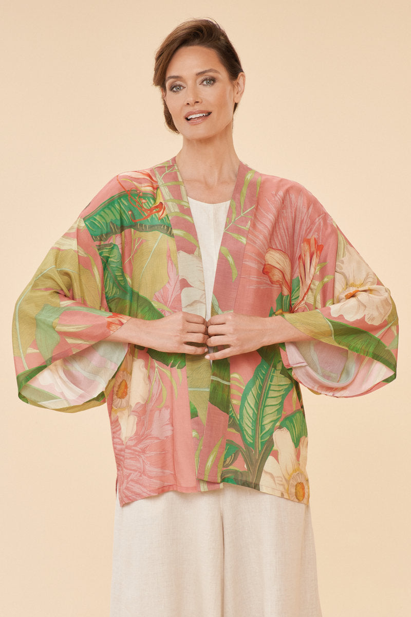 Powder Delicate Tropical Kimono Jacket - Candy