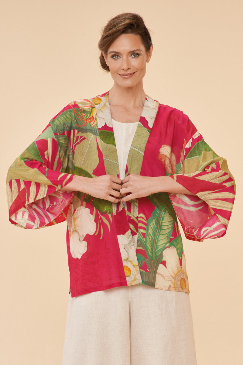 Powder Delicate Tropical Kimono Jacket - Dark Rose