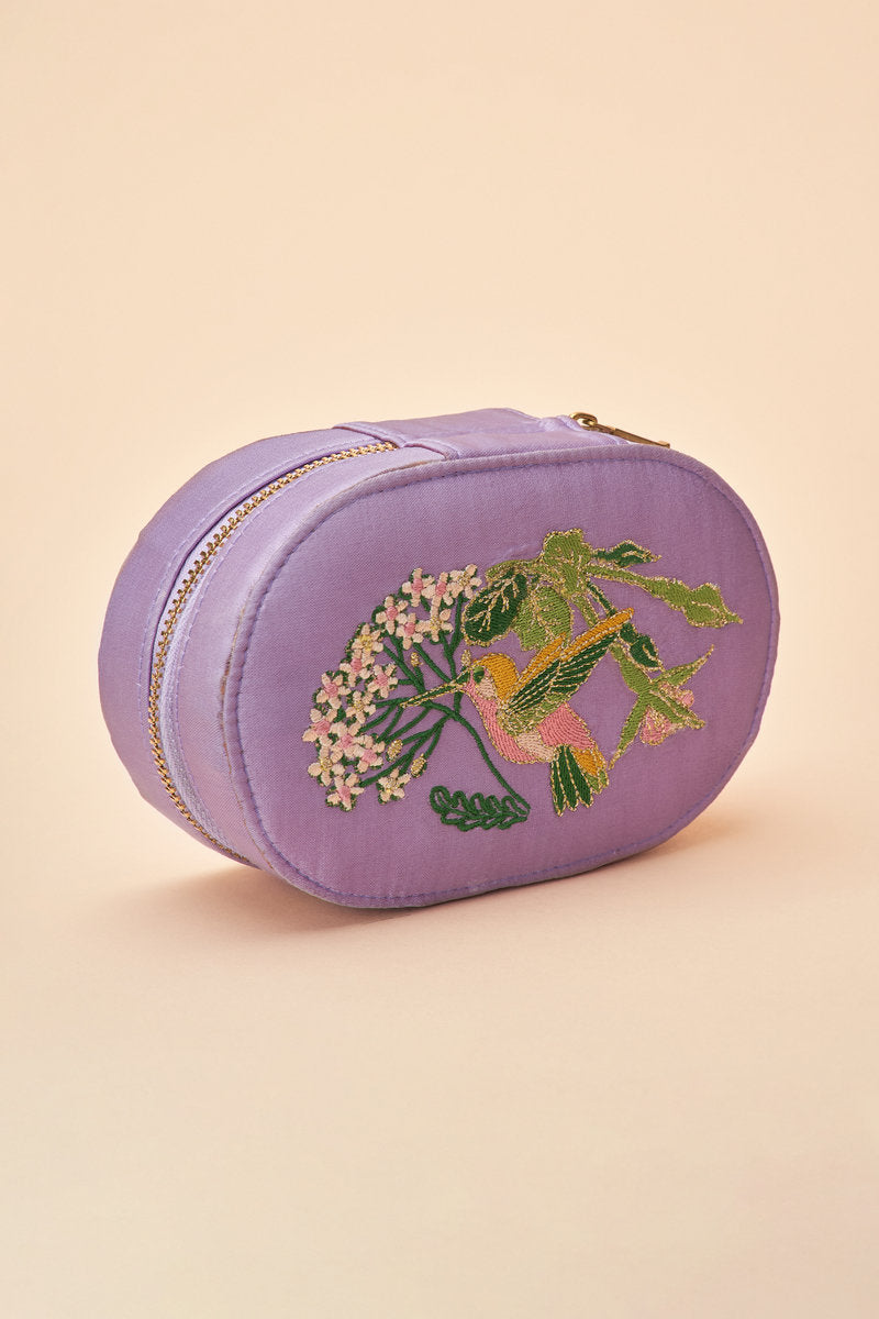 Powder Oval Jewellery Box - Hummingbird in Lavender
