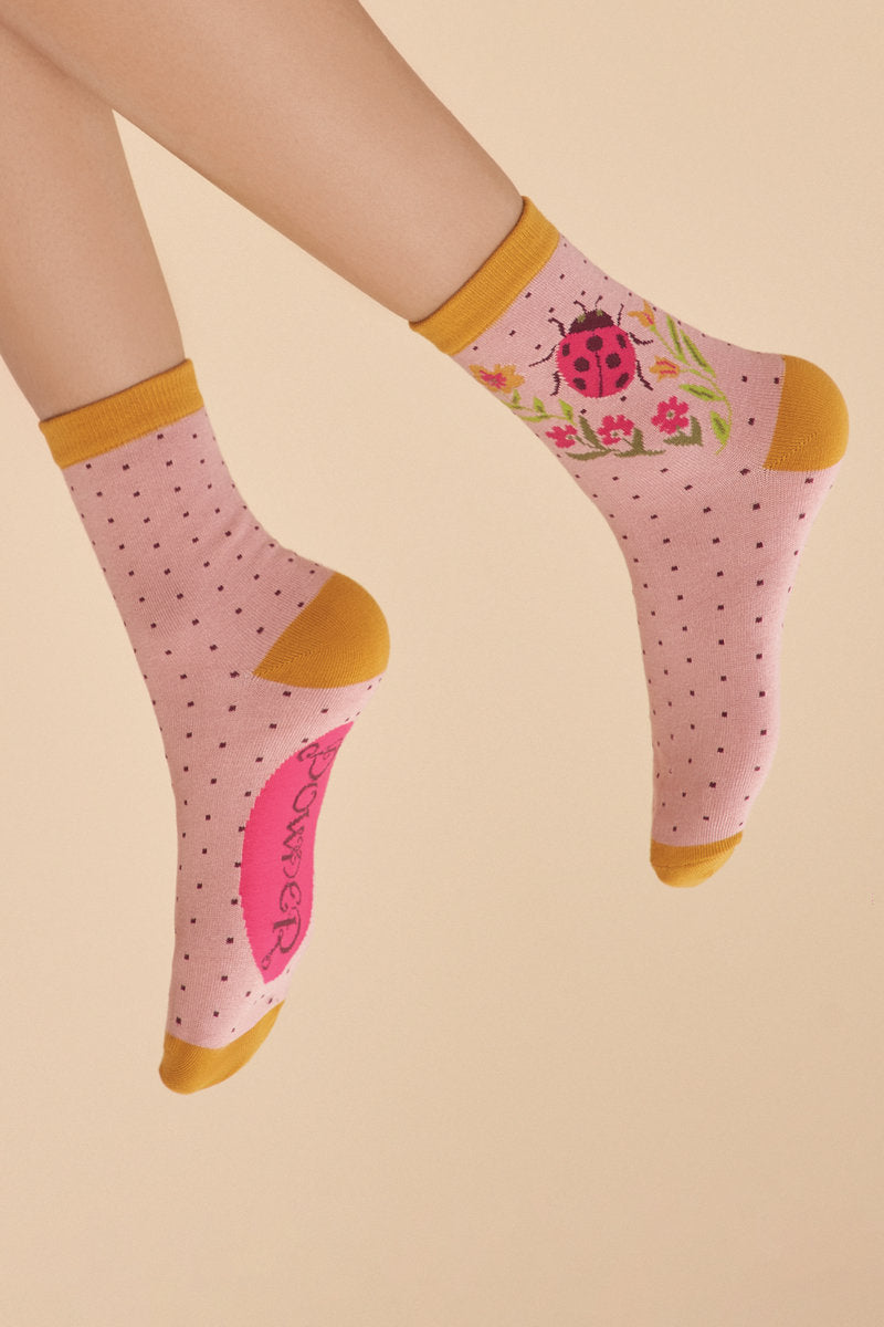 Powder Ladybird Ankle Socks - Petal