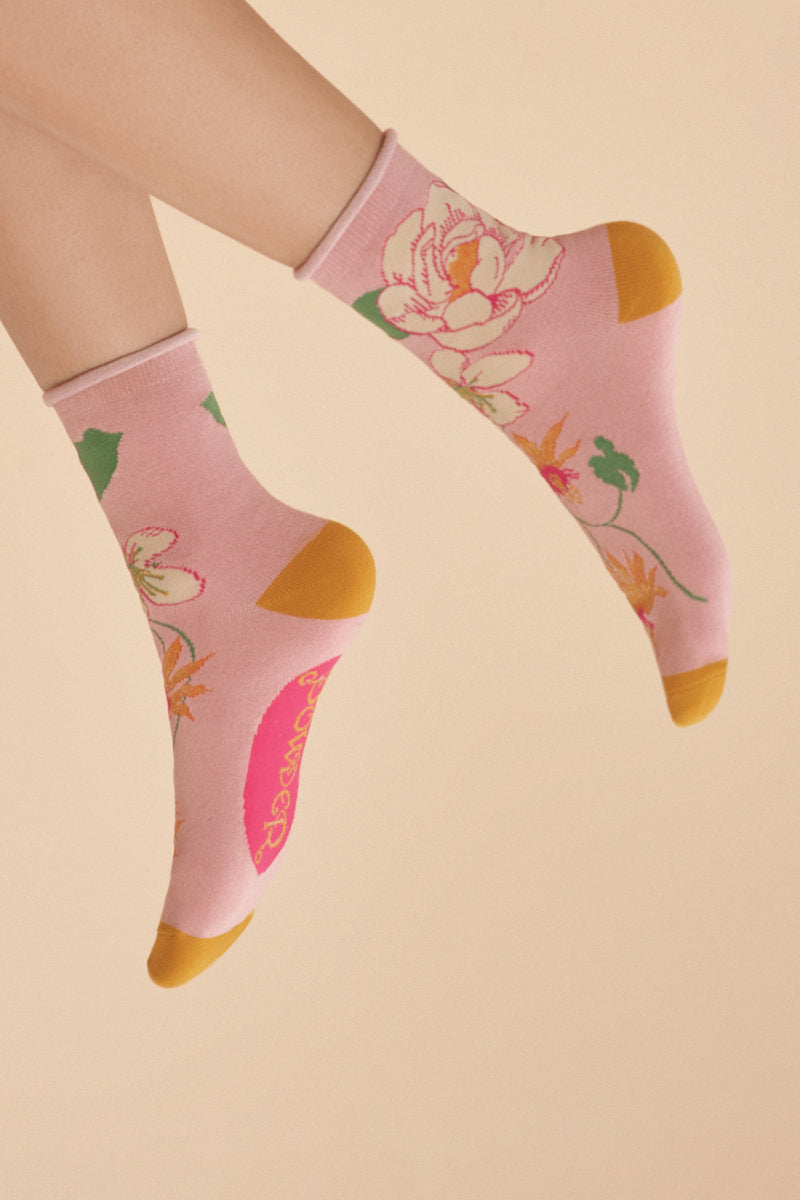 Powder Tropical Flora Ankle Socks - Petal