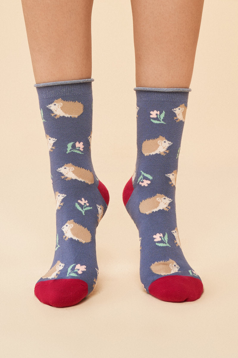 Powder Snuffling Hedgehogs Ankle Socks - Navy