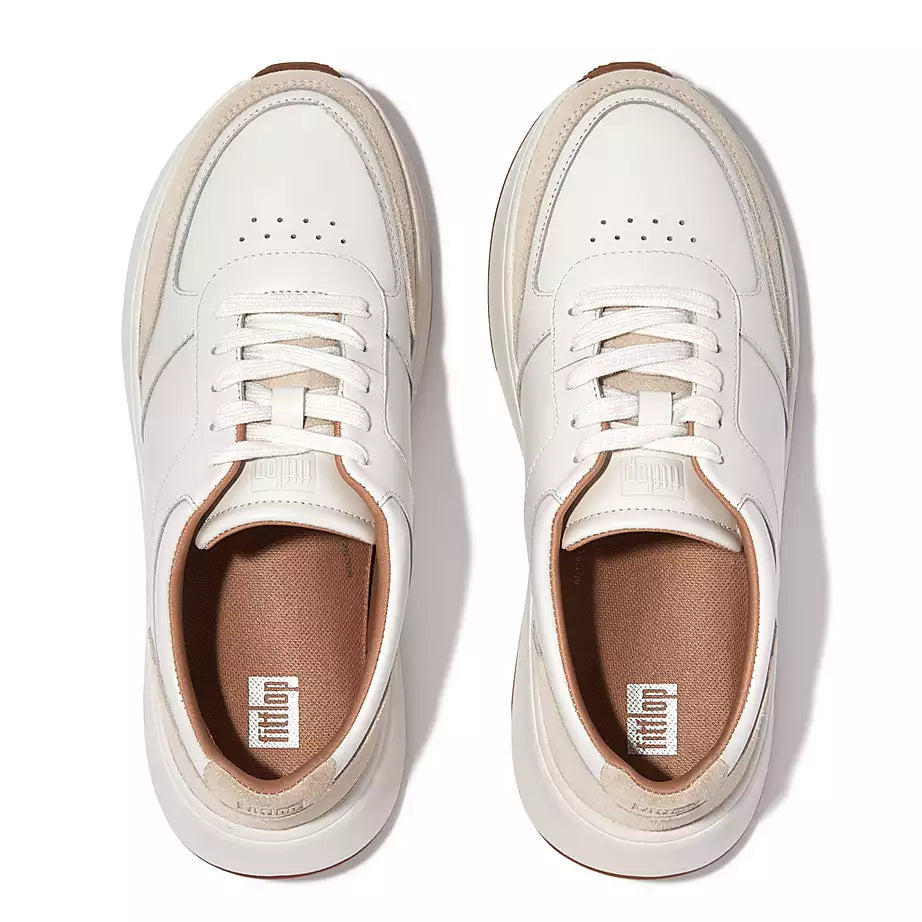 FitFlop F-Mode Leather/Suede Flatform Trainers Urban White