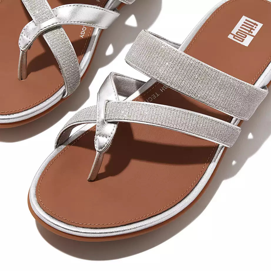 FitFlop Gracie Shimmerlux Strappy Toe-Post Sandals Silver