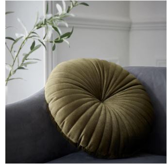 Olive Round Velvet Cushion