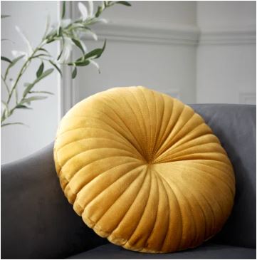 Mustard Round Velvet Cushion