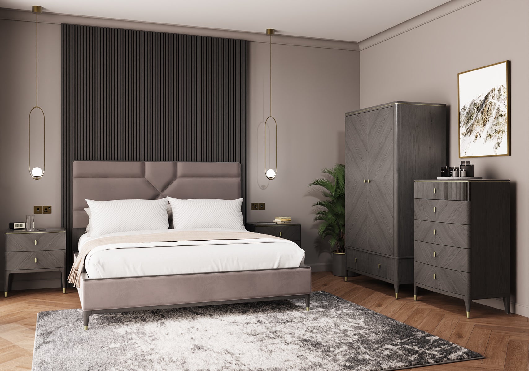Verona Grey Ebony Ecru Velvet Superking 180cm Bed