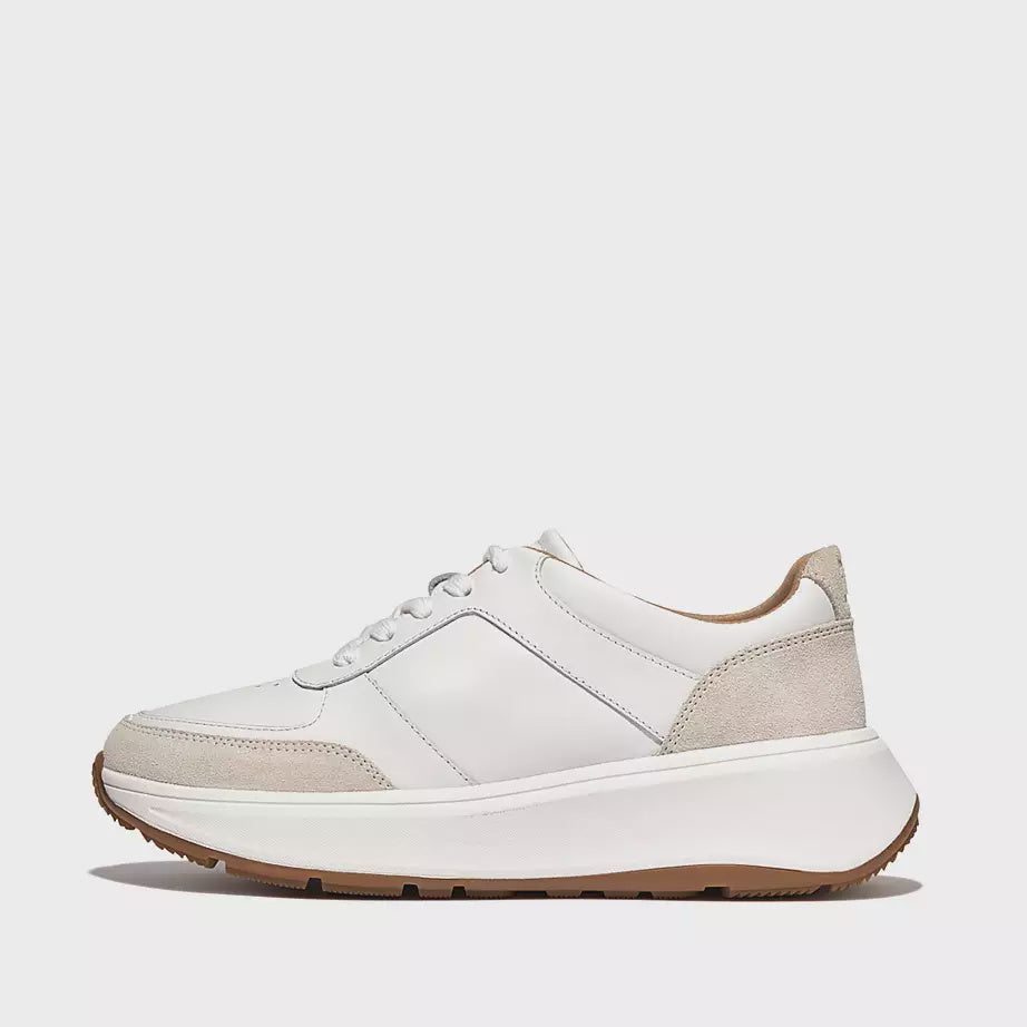 FitFlop F-Mode Leather/Suede Flatform Trainers Urban White