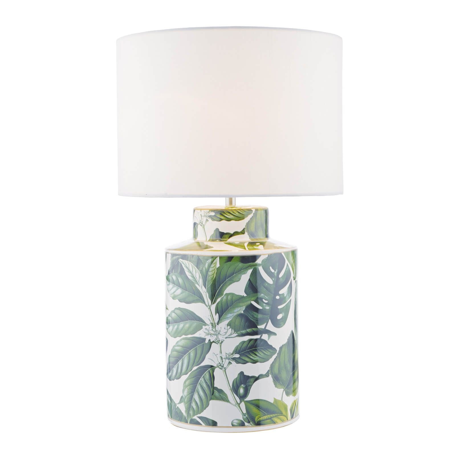 Filip Table Lamp Green Leaf Print With Ivory Shade