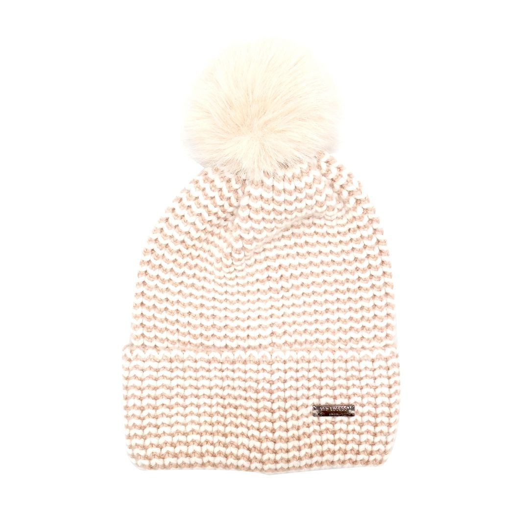 Red Cuckoo Two Tone Pompom Hat Cream