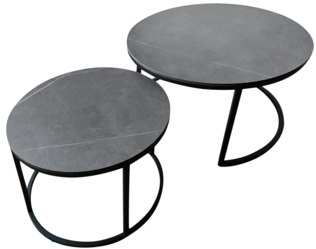 Capri Grey Sintered Stone Round Nesting Coffee Tables