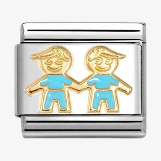 Nomination Yellow Gold Enamel Two Boys Charm