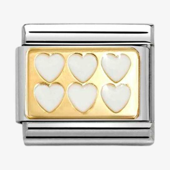 Nomination Yellow Gold White Enamel Hearts Charm