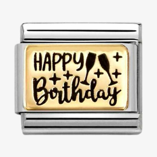 Nomination Yellow Gold Black Enamel Happy Birthday Charm