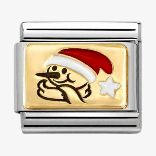 Nomination Yellow Gold Enamel Santa Hat Snowman Charm