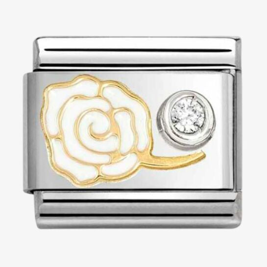 Nomination Yellow Gold White Rose With CZ Charm