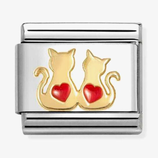 Nomination Gold 2 Cats With Read Hearts Charm