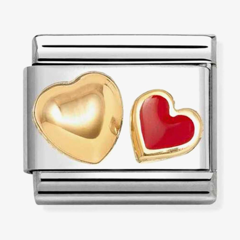 Nomination Gold Raised & Red Hearts Charm