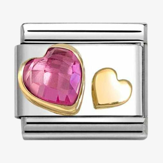 Nomination Yellow Gold Faceted Fuchsia Heart Charm