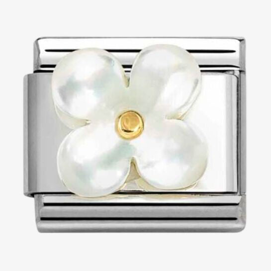 Nomination Yellow Gold White Mother Of Pearl Flower Charm