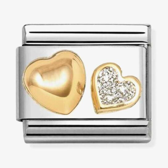 Nomination Gold Raised & Glitter Hearts Charm