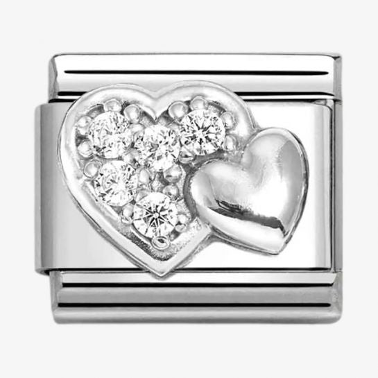 Nomination Silver CZ Two Hearts Charm