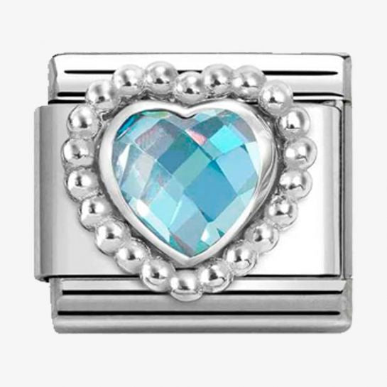 Nomination Silver Light Blue Faceted Beaded Heart Charm
