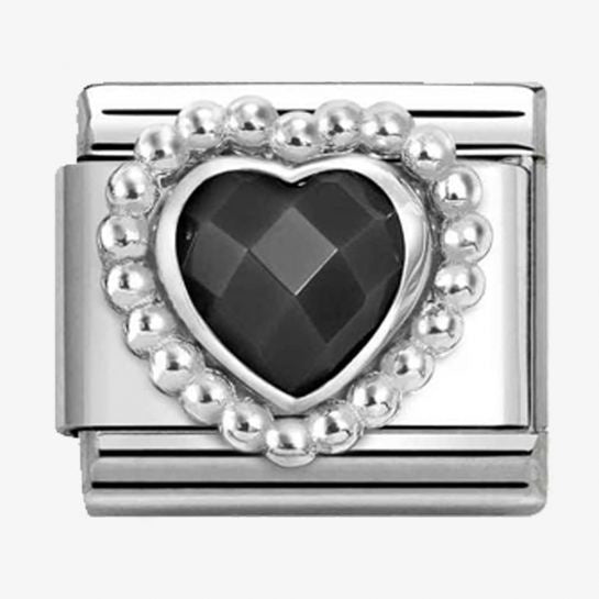 Nomination Silver Black Faceted Beaded Heart Charm