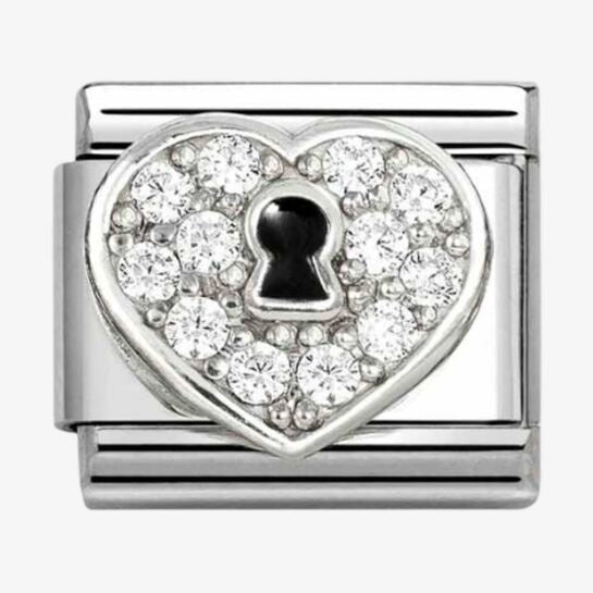 Nomination Silver CZ Heart With Padlock Charm