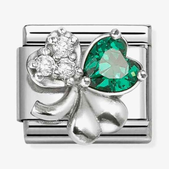 Nomination Silver Green Heart CZ Clover Charm