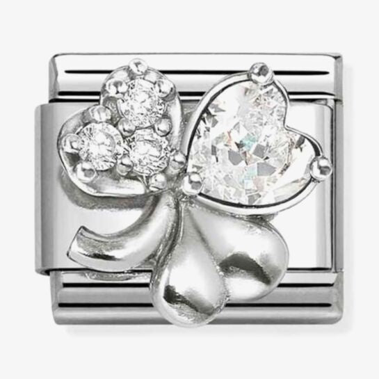 Nomination Silver White Heart CZ Clover Charm
