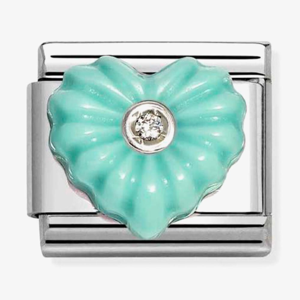 Nomination Silver Turquoise Resin Heart CZ Charm