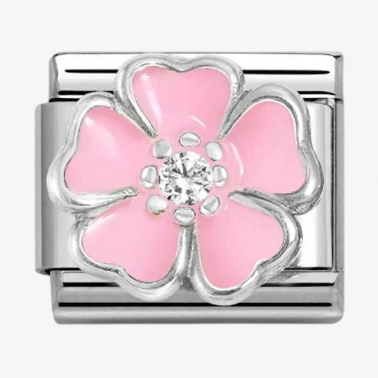 Nomination Silver Pink Enamel Flower Charm
