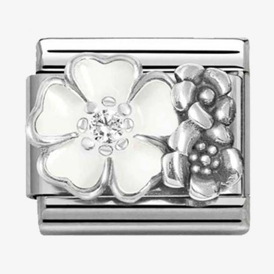 Nomination Silver & White Flowers Charm