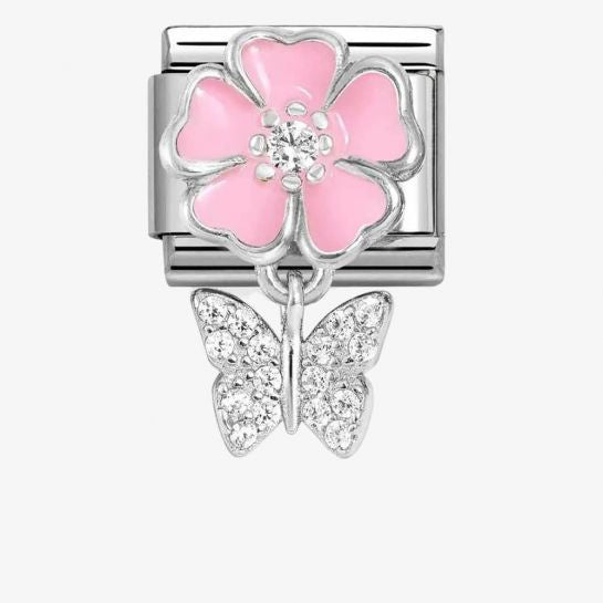 Nomination Silver Pink Flower With Butterfly Charm