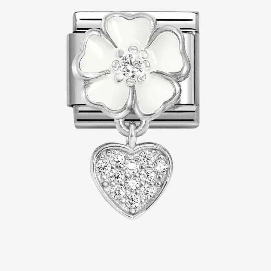 Nomination Silver White Flower With Heart Charm