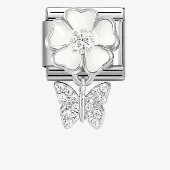 Nomination Silver White Flower With Butterfly Charm