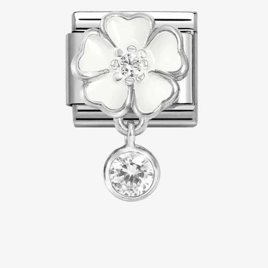 Nomination Silver White Flower With Round Charm