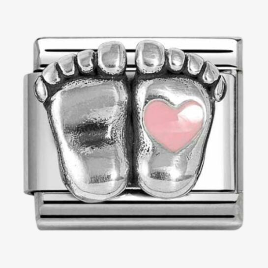 Nomination Silver Pink Heart Baby Feet Charm