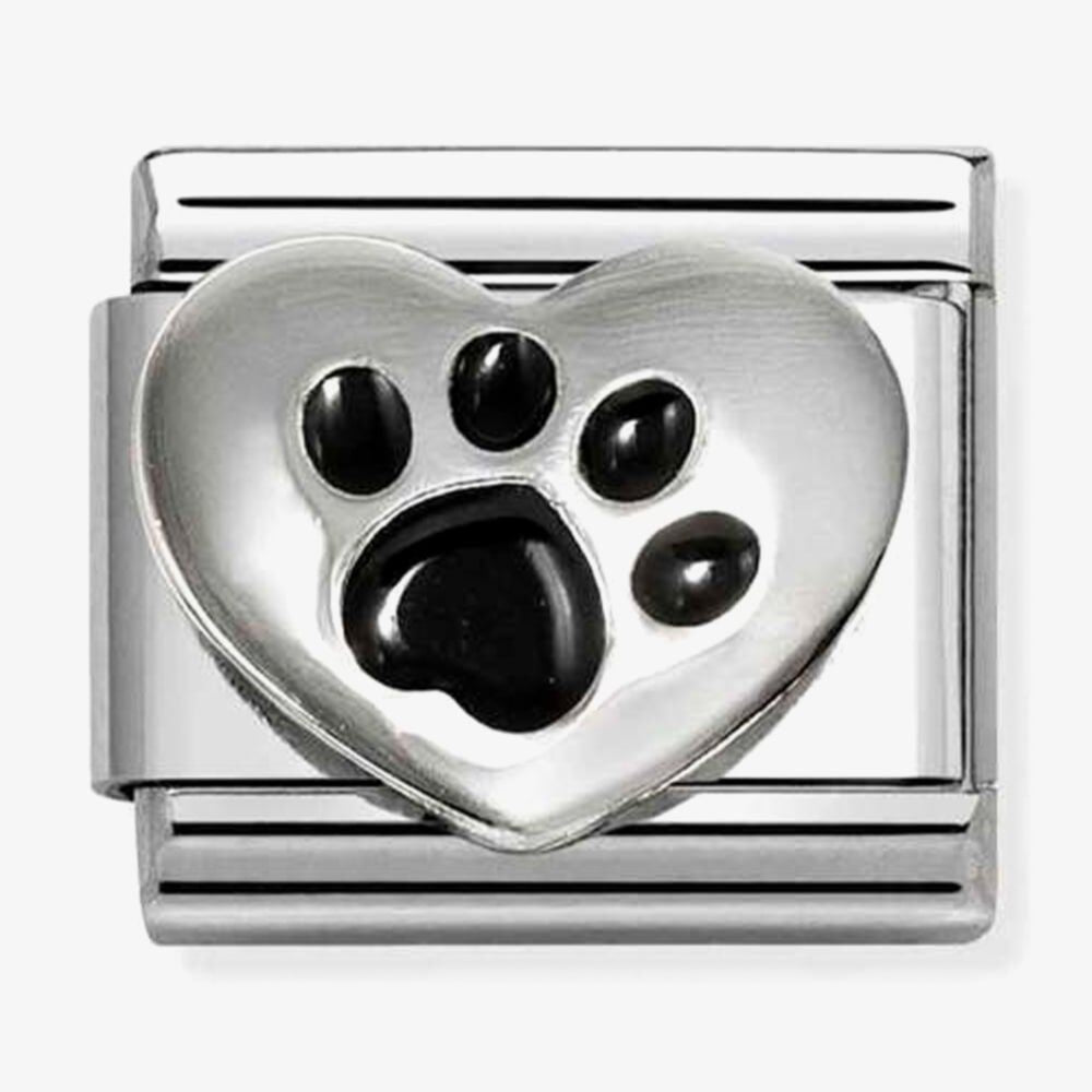 Nomination Silver Black Footprint Heart Charm