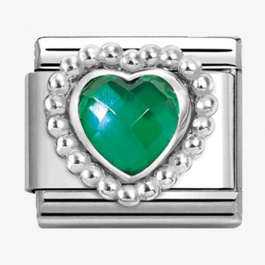 Nomination Silver Green Faceted Beaded Heart Charm