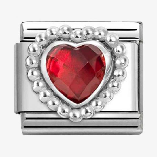Nomination Silver Red Faceted Beaded Heart Charm