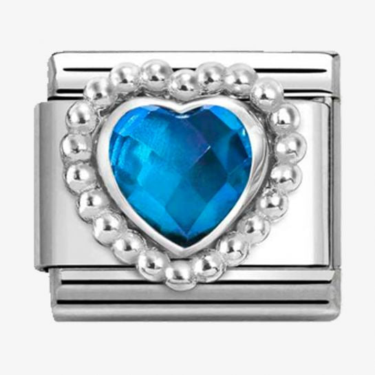 Nomination Silver Blue Faceted Beaded Heart Charm
