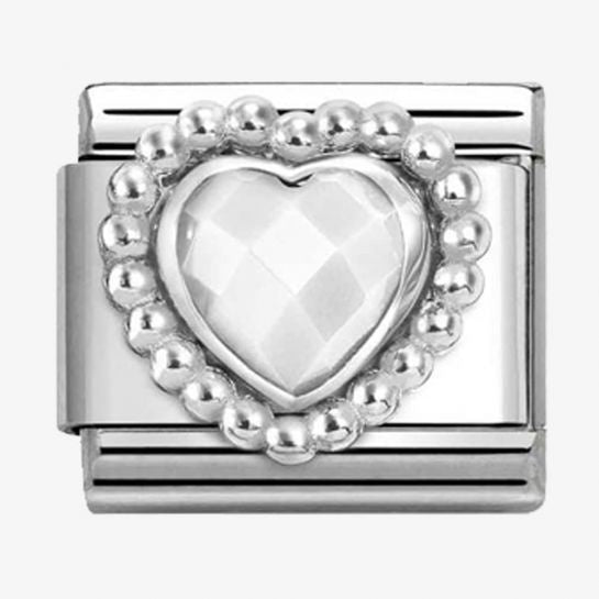 Nomination Silver White Opal Faceted Beaded Heart Charm