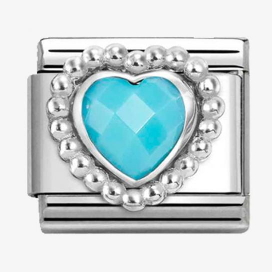 Nomination Silver Turquoise Faceted Beaded Heart Charm