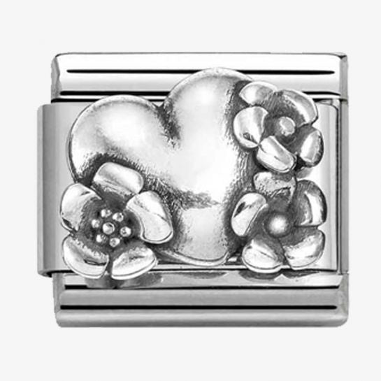 Nomination Silver Heart & Flowers Charm