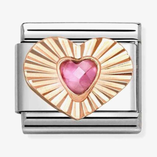 Nomination Rose Gold Pink Heart On Heart Charm