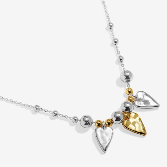 Joma Reva Triple Textured Hearts Silver & Gold Necklace