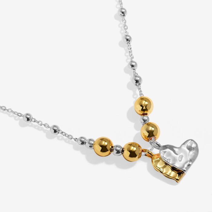 Joma Reva Textured Offset Hearts Silver & Gold Necklace