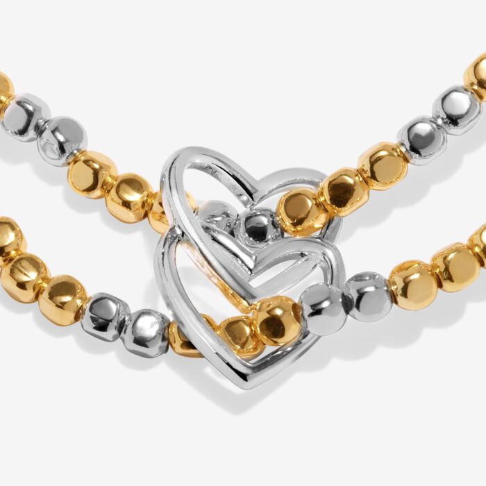 Joma Reva Double Heart Silver & Gold Linked Bracelets